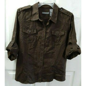LIZ CLAIBORNE Rolled Tab Sleeves Pockets Button Up